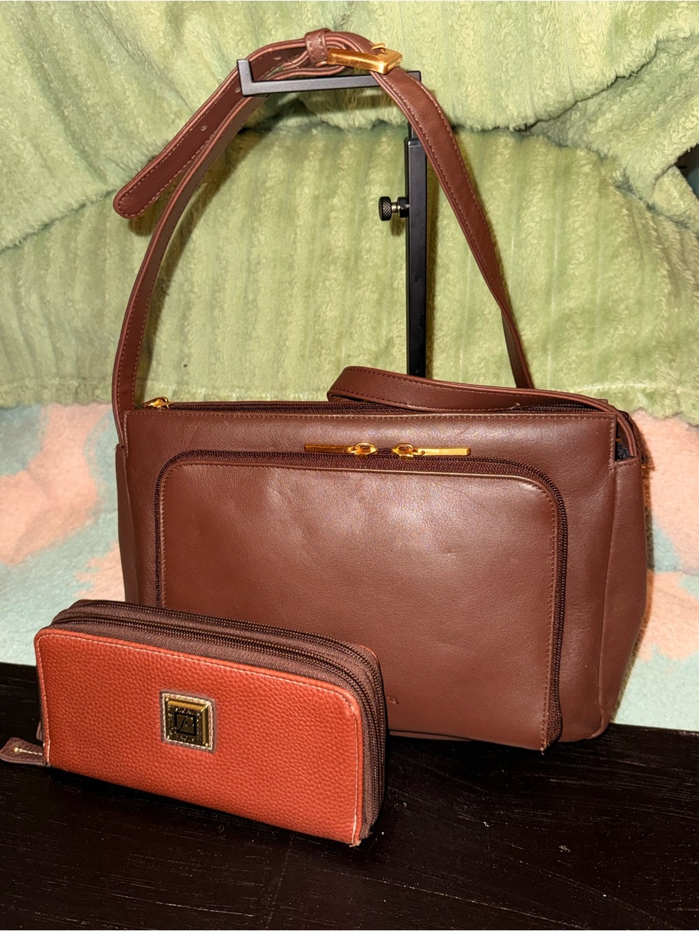 Stone Mountain Brown Leather Shoulder Bag with Matching Wallet